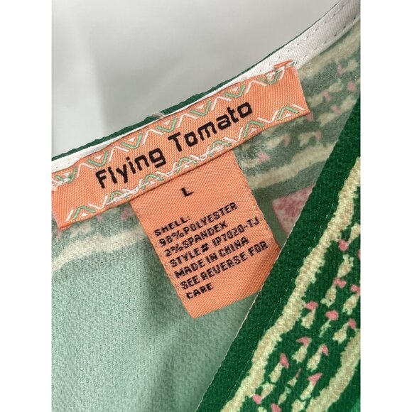 Flying Tomato Tropical Green Jumpsuit Short Sleeve Resort Beachy Sz Large - Picture 4 of 5